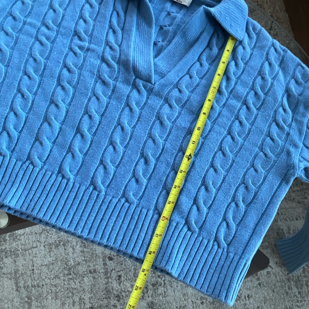 Aritzia Sunday Best Lottie Blue Merino Wool Relaxed Polo Cotagecore Sweater SzS - Picture 12 of 17